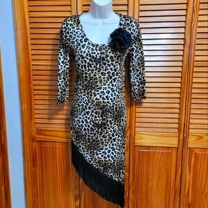Ballroom Animal Print Asymmetrical Leopard Latin Dress sz Medium